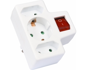 04003525, Schaltbarer Steckdosenadapter 3-fach, 1 Schuko / 2 Euro