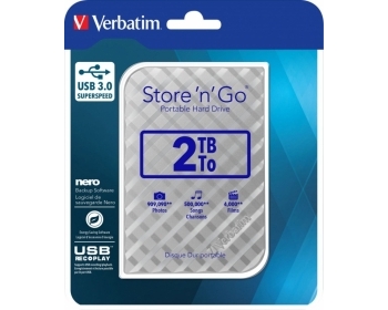 Verbatim - Festplatte 2TB, USB 3.0 2,5", silber, Store ´n´ Go, Gen 2, 3D Optik, Software, Retail Blister