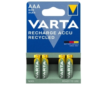 VARTA Akku NiMH, Micro, AAA, HR03, 1.2V/800mAh, Accu Recycled, Pre-charged, Retail Blister (4-Pack)