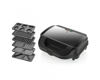 SORENTO PLUS (6in1 Sandwichmaker) Schwarz/Edelstahl, Leistungsaufnahme 900 W , 5 austauschbare, antihaftbe