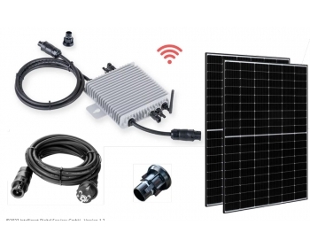 DY-600W-3-AE, PV-Balkonkraftwerk 600W (keine Halterung), 1m, mit 2 x 415W PV-Module, Deye Wechselrichter, AC-Adapternetzkabel