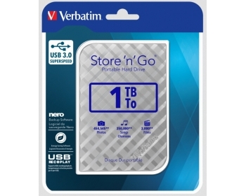 Verbatim - Festplatte 1TB, USB 3.0 2,5", silber, Store ´n´ Go, Gen 2, 3D Optik, Software, Retail Blister