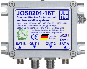 JOS0201-16T, Einkabelumsetzer für 2 Satelliten und Terrestrik,2x Glasfasereingang FC/PC,16x Receiver im Einkabelmodus/CSS a²CSS2