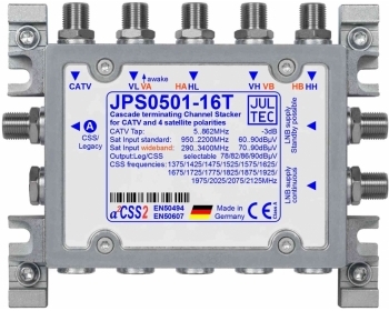 JPS0501-16T, Einkabelumsetzer für 1 (2) Satelliten, a²CSS25 Stammleitungen (passiv), Stämme terminiert1x Ausgang mit 1x Legacy o