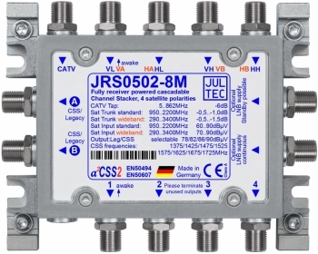 JRS0502-8M, Einkabelumsetzer für 1 (2) Satelliten, a²CSS25 Stammleitungen (passiv), Sat kaskadierbar,LNB und Einkabelmultischalt