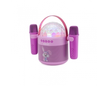 AKAI JoyBox Kids, Karaoke Lautsprecher Set für Kinder mit 2 kabellosen Mikrofonen, Bluetooth 6.0, RGB LED
