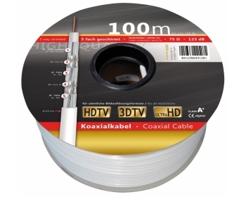 KH133-100RL, Cu-Koaxial Kabel 100m, 5-fach geschirmt, Klasse A+, 123 dB, Eca