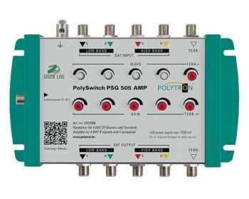 PSG 505 AMP, Linien-Verstärker 5in/5out, Verstärkung SAT 21dB/ Terr 15dB, inkl. Netzteil