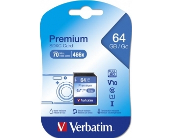 SDXC-Card 64GB, Premium, Class 10, U1, UHS-I, (R) 90MB/s, (W) 10MB/s, Retail-Blister