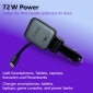 WI15L, 3-in-1 USB KFZ Ladegerät mit einziehbarem Ladekabel, Für 12-24 V Fahrzeuge, 72 W, mit 70cm aufrollbarem USB C Kabel, 180°