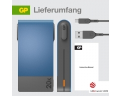 Powerbank GP M20B blau 20.000 mAh 1xUSB-A-Anschlüsse 1xUSB-C-Anschlüsse