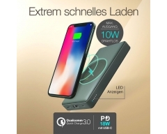 Drahtloses Powerbank GP Q10A grau 10.000 mAh 2 USB-Anschlüsse USB 3A Type C