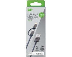 GP 0,15 m, Lightning/ Micro-USB auf USB-A Ladekabel, CB03, Apple MFI lizensiert