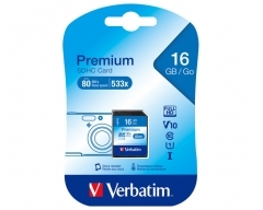 SDHC-Card 16GB, Premium, Class 10, U1, UHS-I, (R) 80MB/s, (W) 10MB/s, Retail-Blister