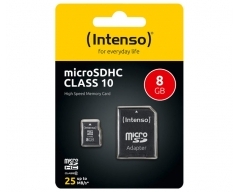 microSDHC Card 8GB, Class 10, (R) 25MB/s, (W) 10MB/s, SD-Adapter, Retail-Blister