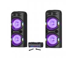 AKAI Dual Speaker System Y5, Lautsprechersystem mit Verstärker, 480W RMS, Bluetooth 5.0, Karaoke-Funktion und LED-Lichteffekten