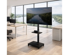 HP129L, TV Ständer mit Rollen höhenverstellbar, 32" - 75" (81 - 190 cm), belastbar bis 45 kg, Hoch- & Querformat
