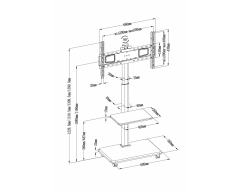 HP130L, TV Ständer mit Rollen höhenverstellbar, 32" - 75" (81 - 190 cm), Belastung bis 45 kg, Hoch- oder Querformat