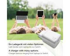 MQ7WL, GaN Schnellladegerät 100 W, 1x USB C, Eingang: 200-240 V, Ausgang: 5 V – 20 V (max. 5 A / 100 W), PPS & AVS Unterstützung