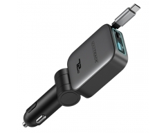 WI15L, 3-in-1 USB KFZ Ladegerät mit einziehbarem Ladekabel, Für 12-24 V Fahrzeuge, 72 W, mit 70cm aufrollbarem USB C Kabel, 180°