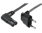 N8-5L ,Winkel-Eurostecker - Winkel Doppelnutkupplung  5,0 m Super platzsparend!  H03VVH2-F, 2x 0,75 mm²,  schwarz